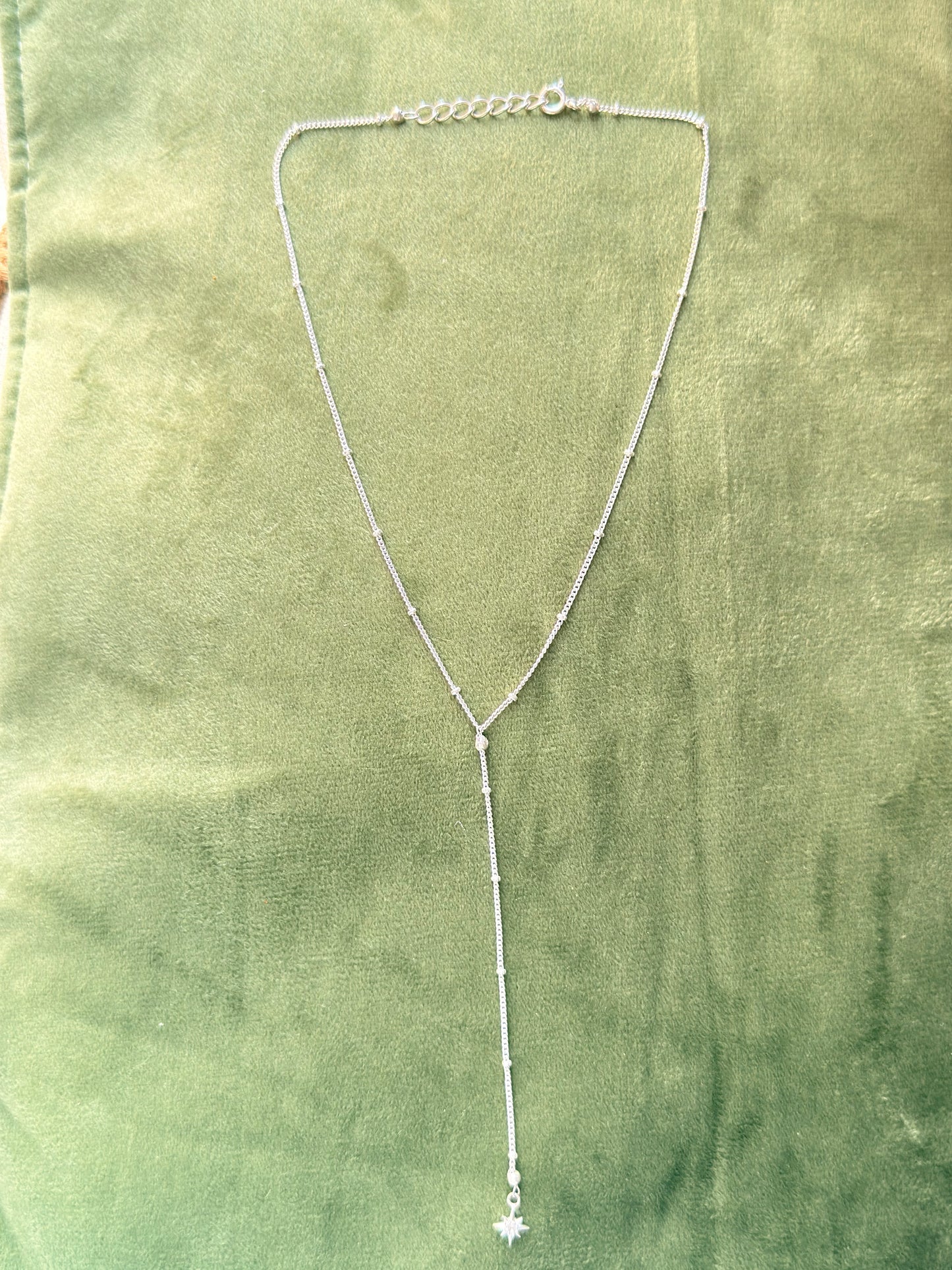 925 Sterling Silver White Topaz North Star Charm ~Cable Dot Handcrafted Mid Lariat Necklace