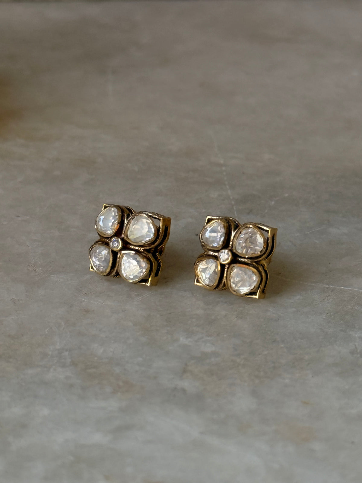 925 Sterling Silver Gold Plated Moissanite Polki Studs Earrings