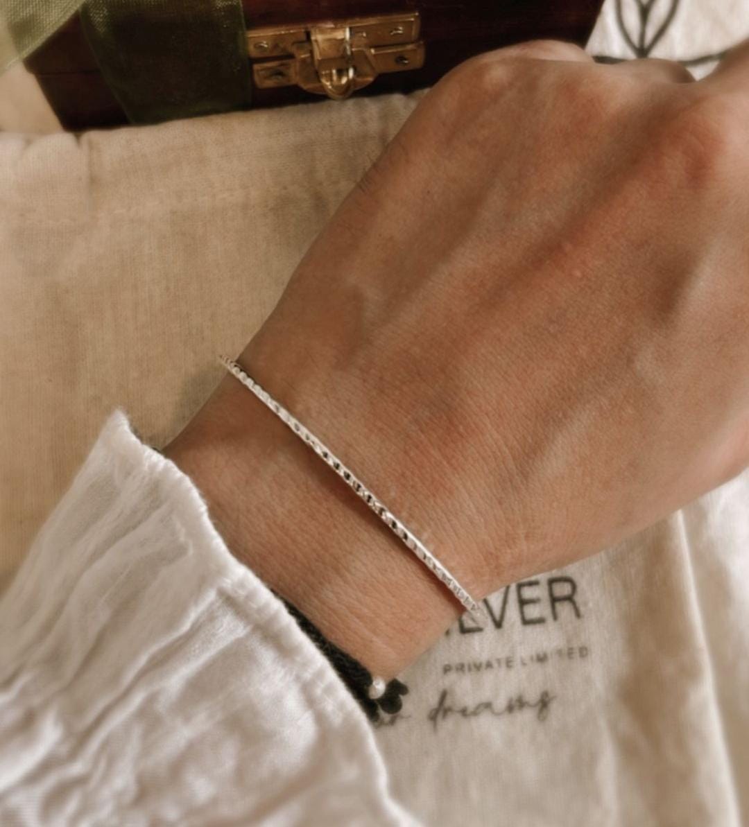 Handcrafted Hammered Adjustable Silver Bangle