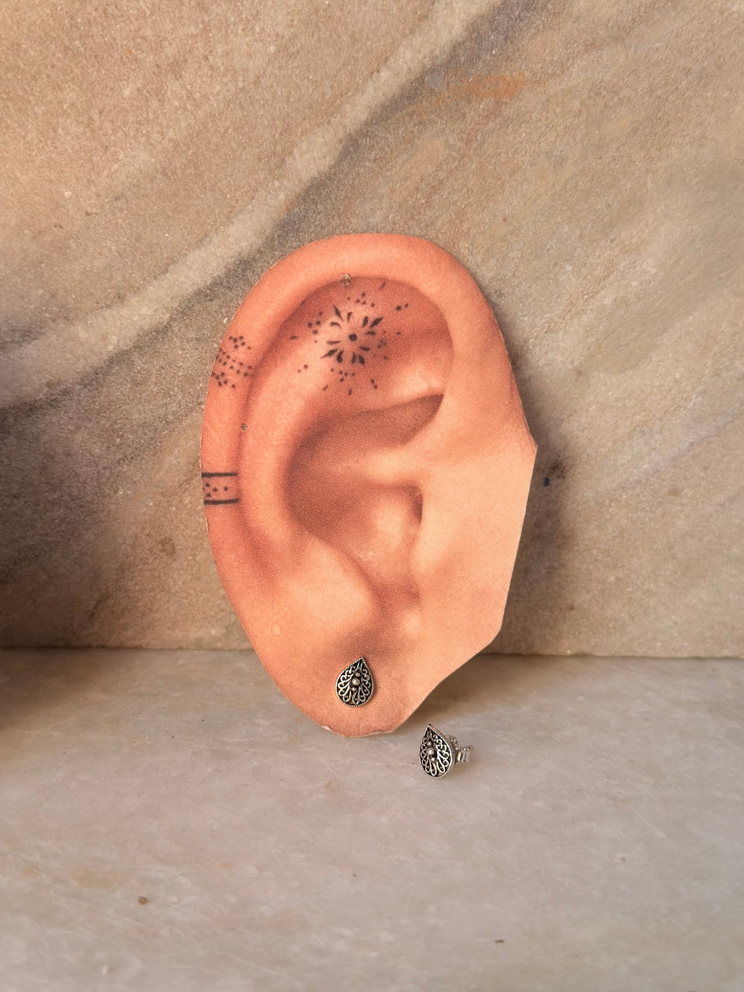 925 Sterling Silver Antique Plain Oxidised Boho Studs Earrings