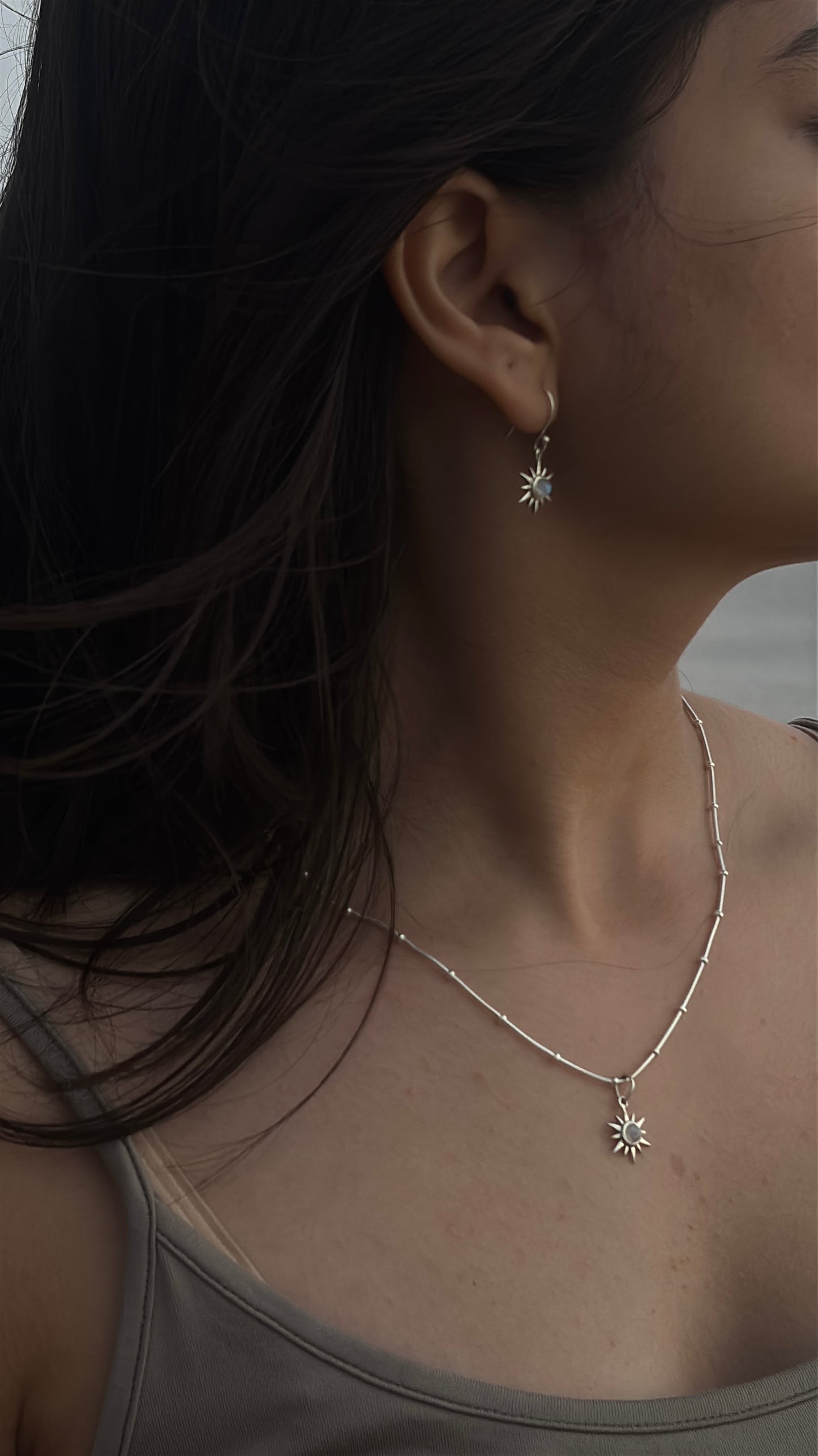 925 Sterling Silver Sunshine Moonstone Earrings & Necklace Set