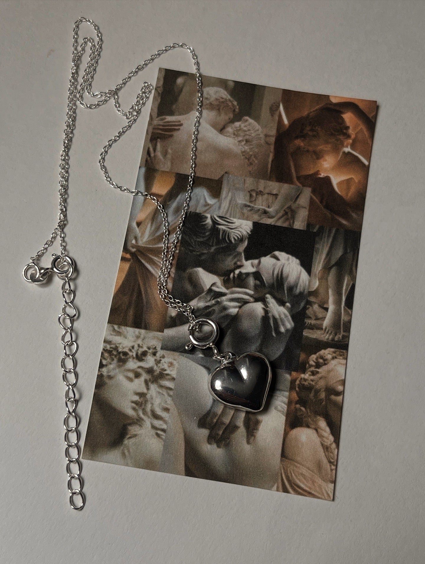 Big Chunky Italian Heart 925 Sterling Silver Necklace