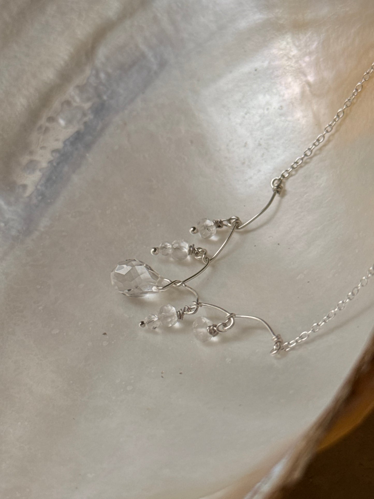 925 Sterling Silver Clear Quartz beads, Clear Quartz Droplets - Handcrafted Wire Wrapped Necklace
