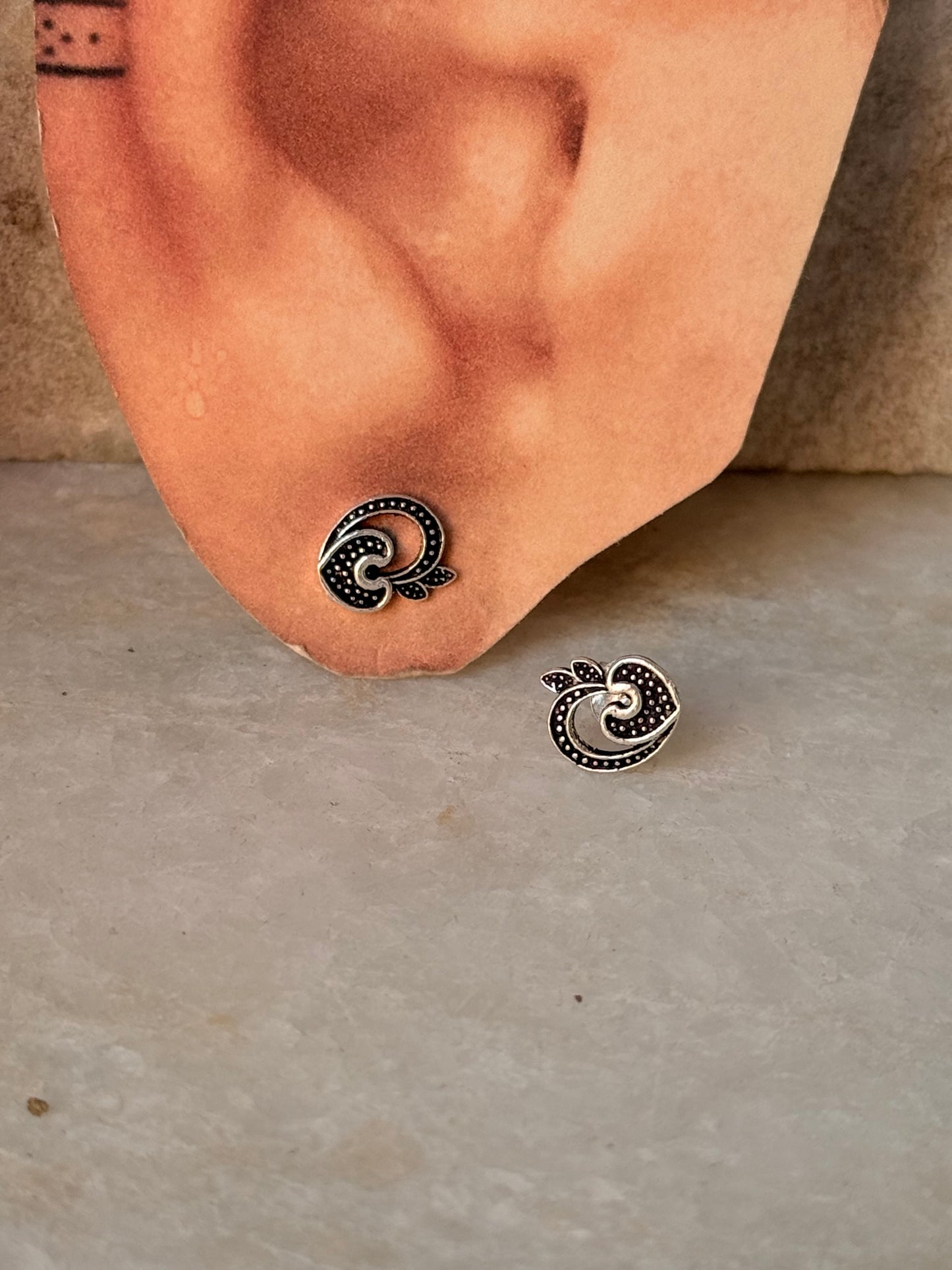 925 Sterling Silver Antique Plain Oxidised Boho Studs Earrings