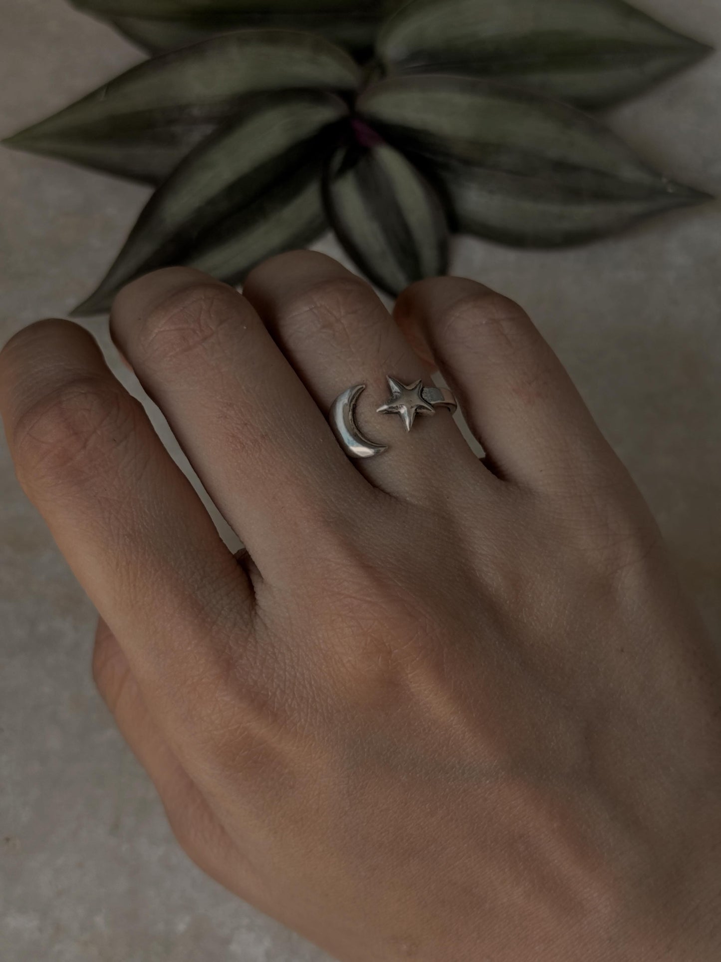 925 Sterling Silver Star Moon Adjustable Ring