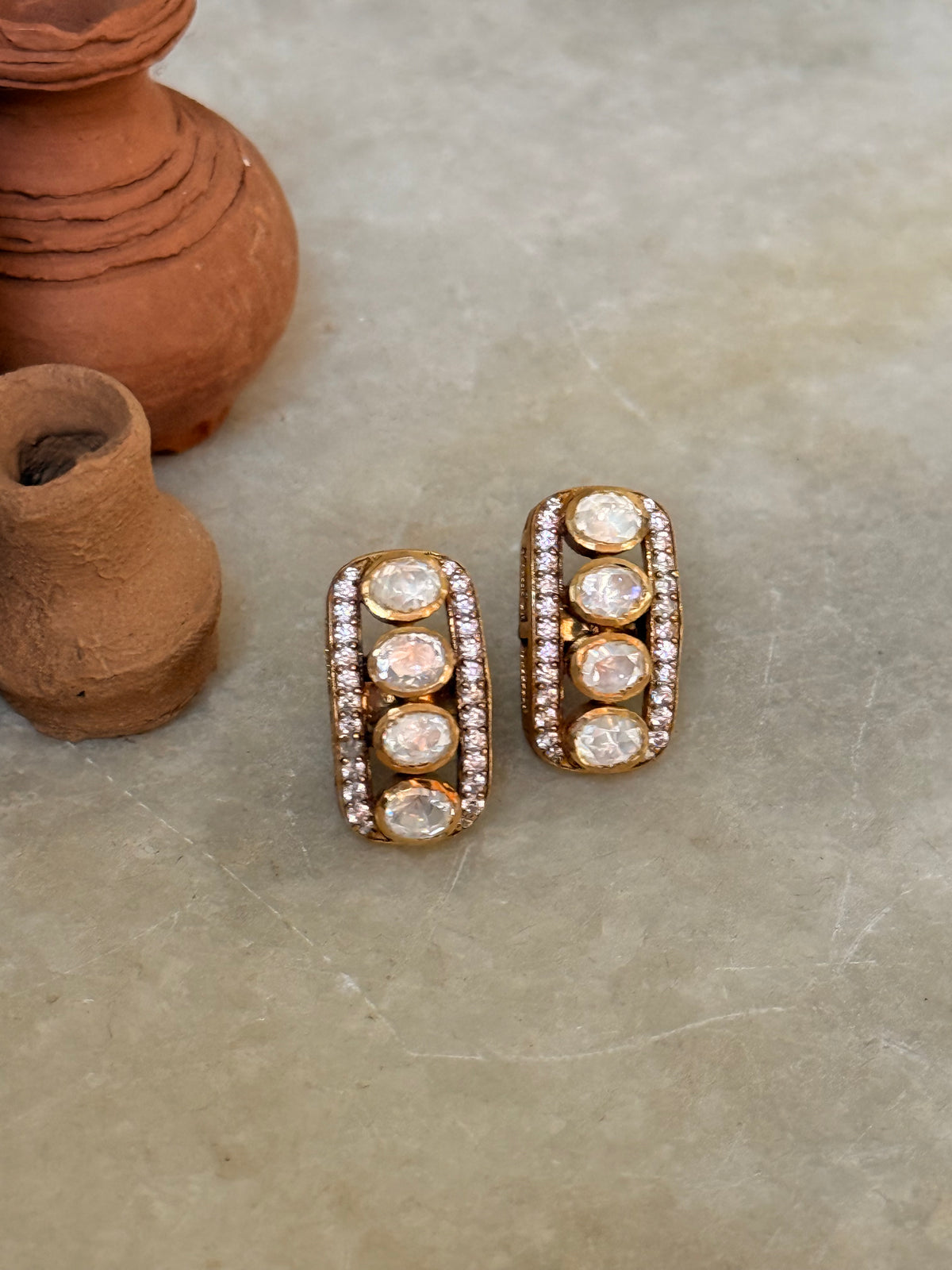 925 Sterling Silver Gold Plated Moissanite Polki Studs Earrings