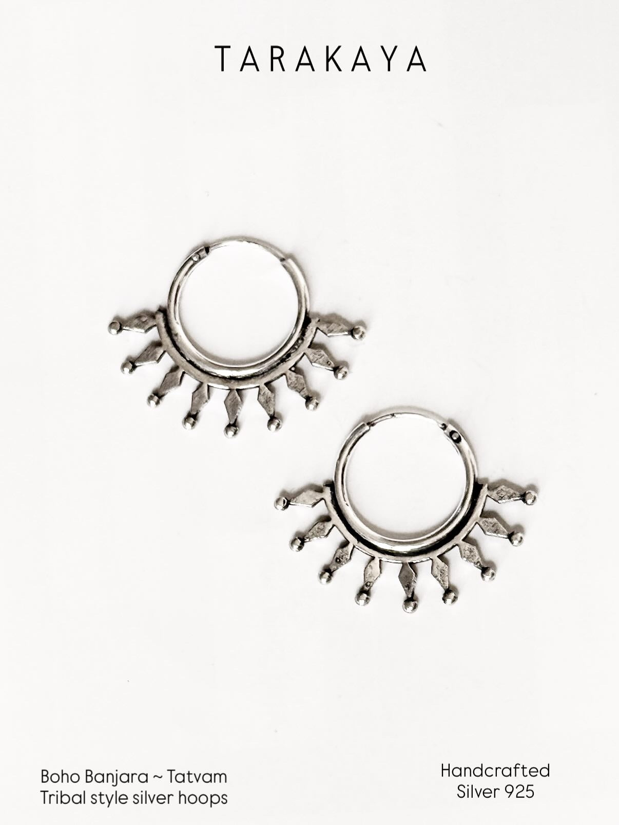 925 Sterling Silver Tribal Hoops Earrings- Tatvam
