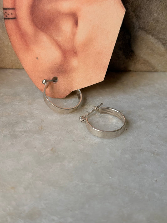 925 Sterling Silver Chunky Italian Plain Rectangular Hoops