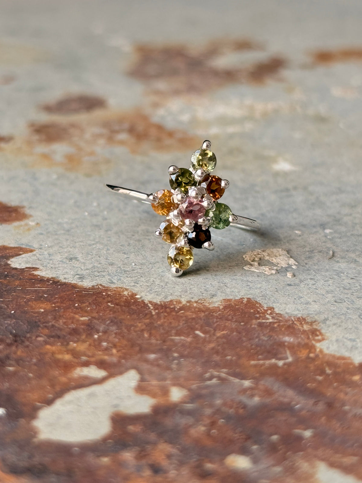 925 Sterling Silver Natural Multi Tourmaline North Star Ring
