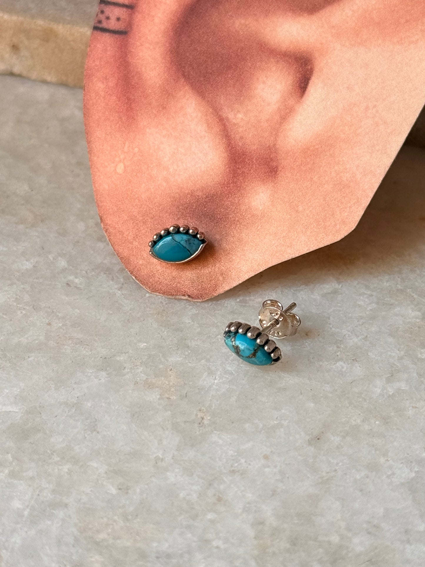 925 Sterling Silver Evil Eye Copper Turquoise Studs Earrings