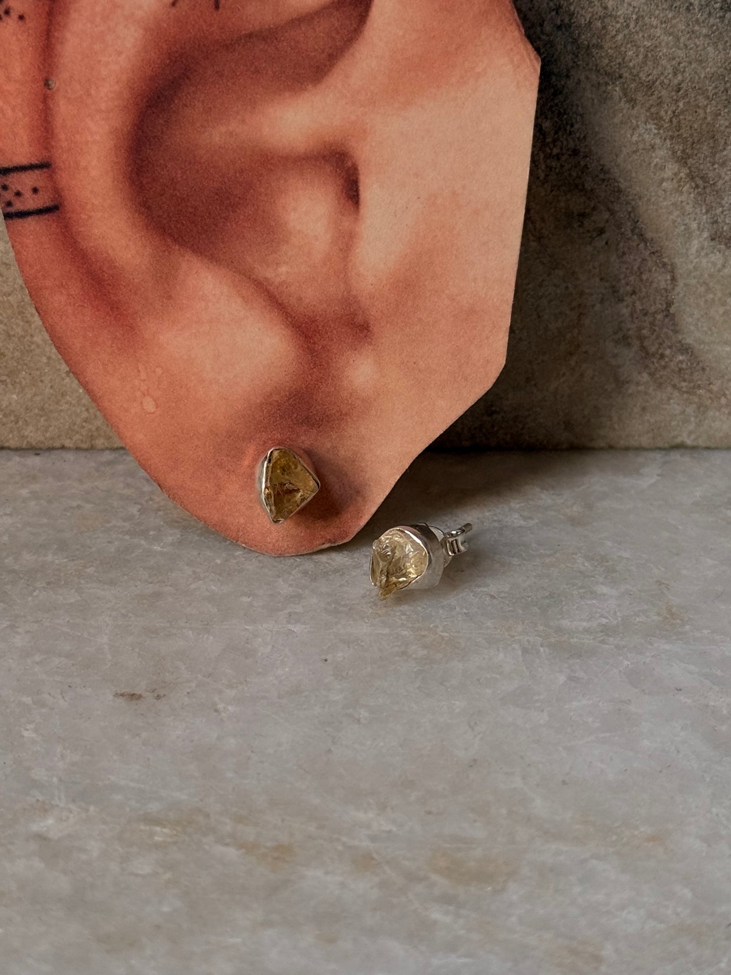 925 Sterling Silver Citrine Raw Uncut studs Earrings