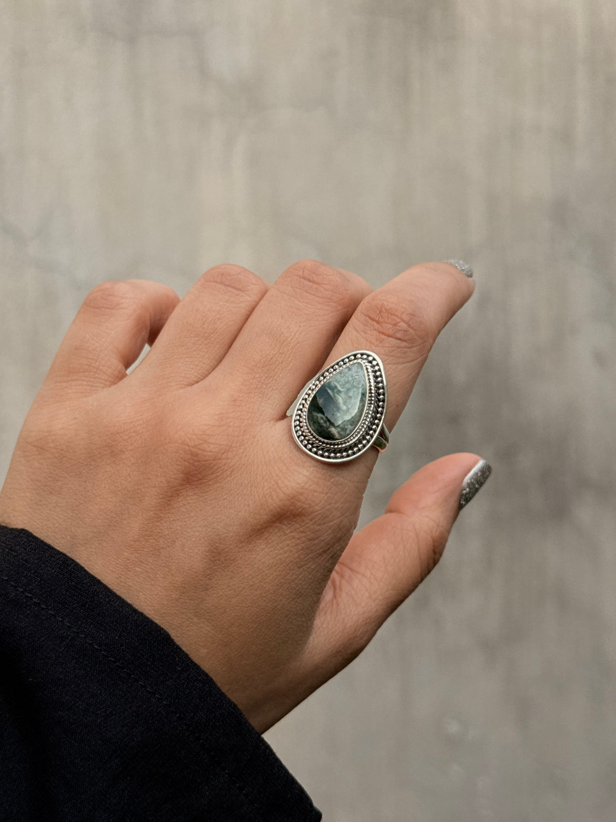 925 Sterling Silver Pear Jasper Handcrafted Ring