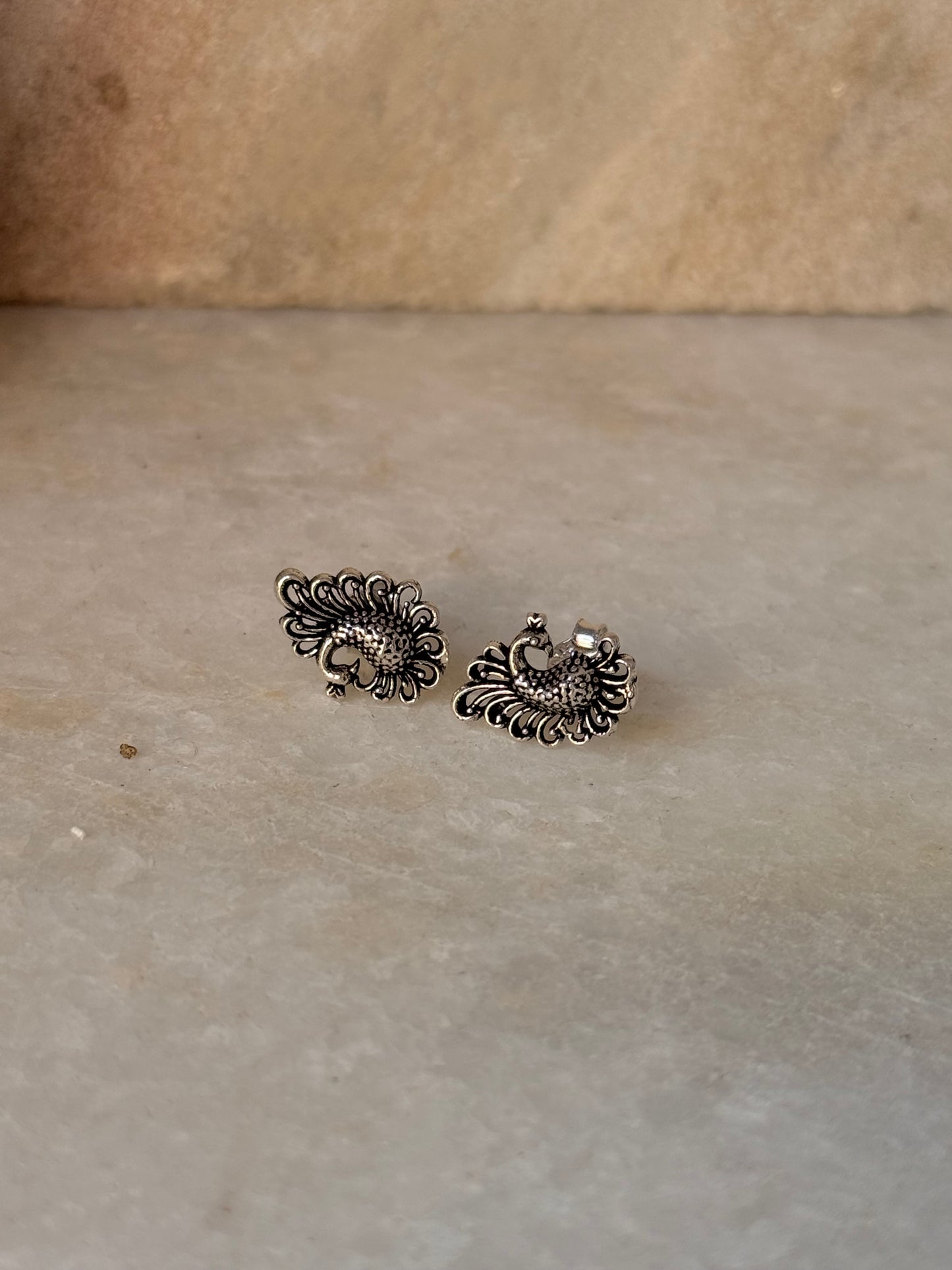 925 Sterling Silver Antique Plain Oxidised Boho Studs Earrings