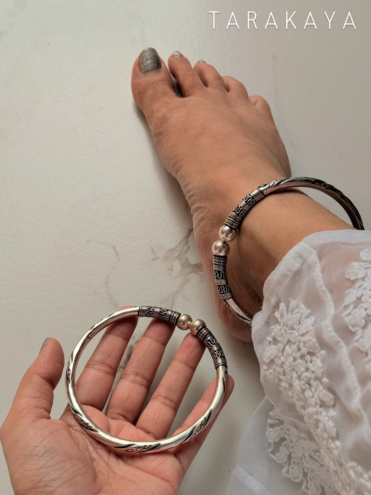 925 Sterling Silver Tribal Leg Kada - Design 2 Pure Daily Wear Single pc Anklet
