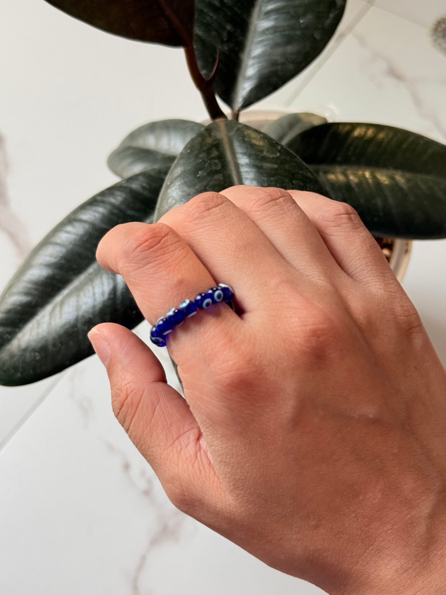 Natural Crystal Evil Eye 4mm Stretchy Rings