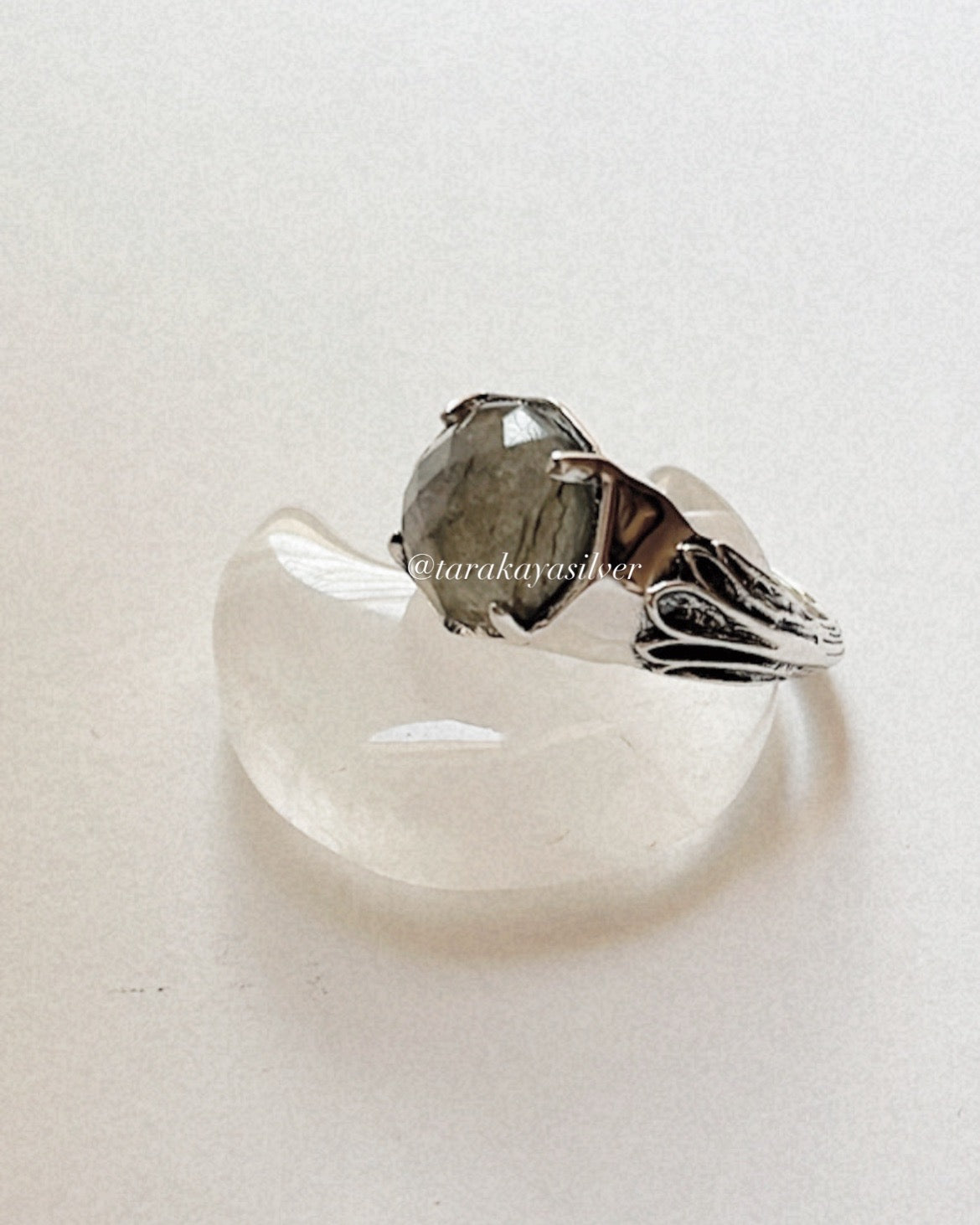Labradorite Vintage Goth Style Checker Board Cut 925 Sterling Silver Ring