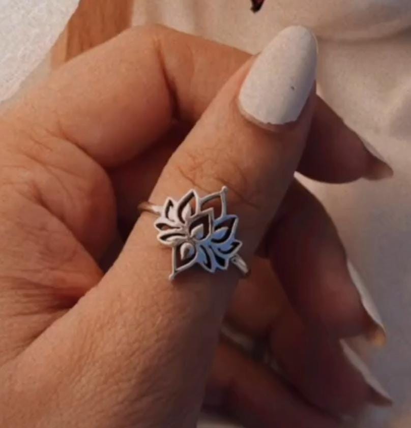 Minimalist small lotus ring in sterling silver