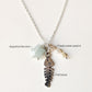 925 Sterling Silver Aquamarine Star, Fresh Water Pearls & Fish Bone Charm Handcrafted Necklace