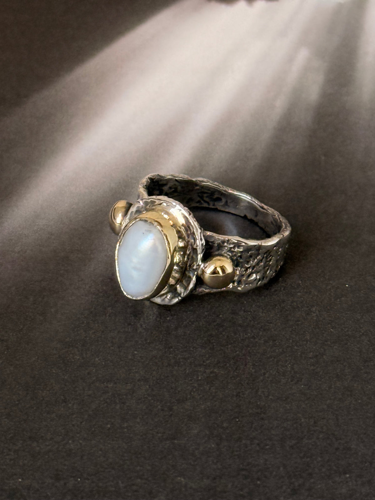 925 Sterling Silver Baroque Pearl Rustic Fusion Handcrafted Ring