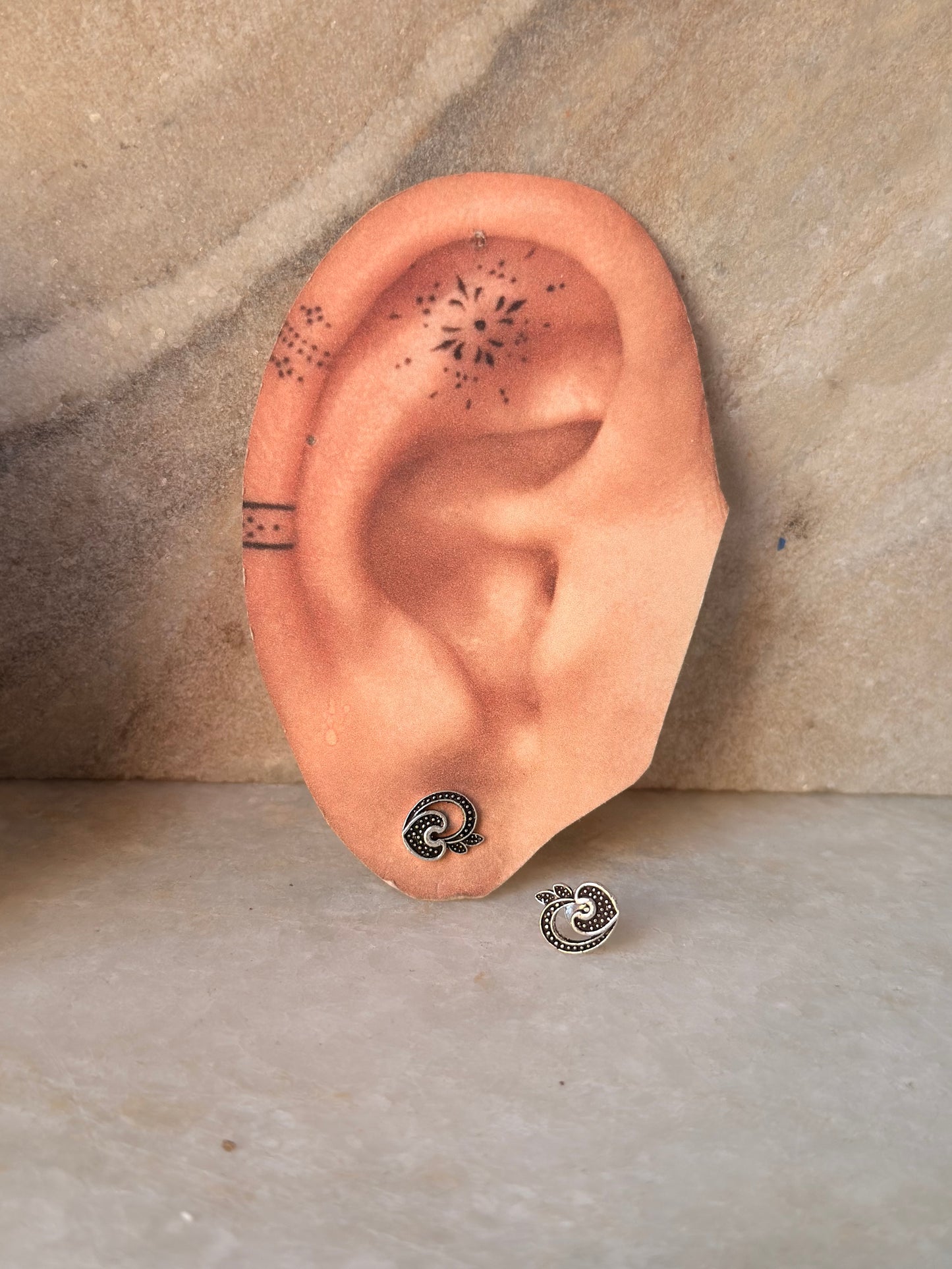 925 Sterling Silver Antique Plain Oxidised Boho Studs Earrings
