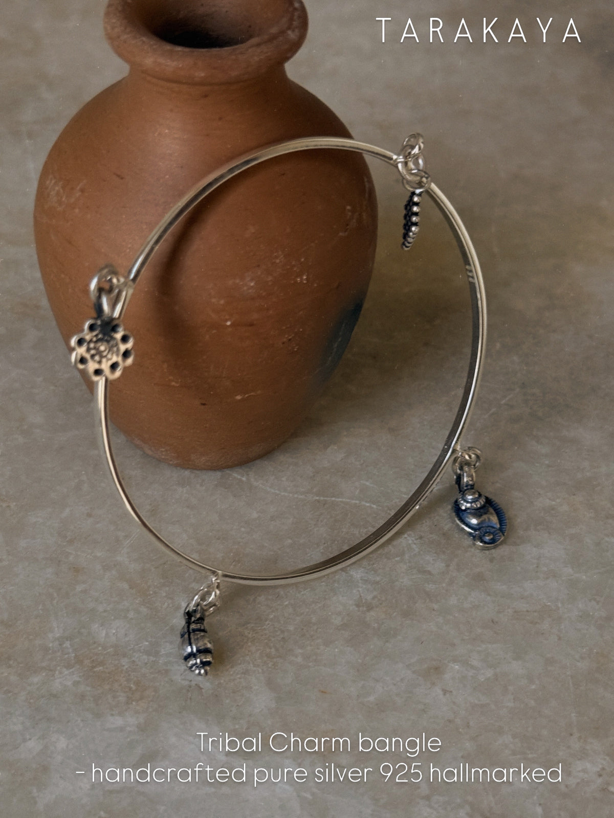 925 Sterling Silver Tribal Charms Stackable Bangle- single pc