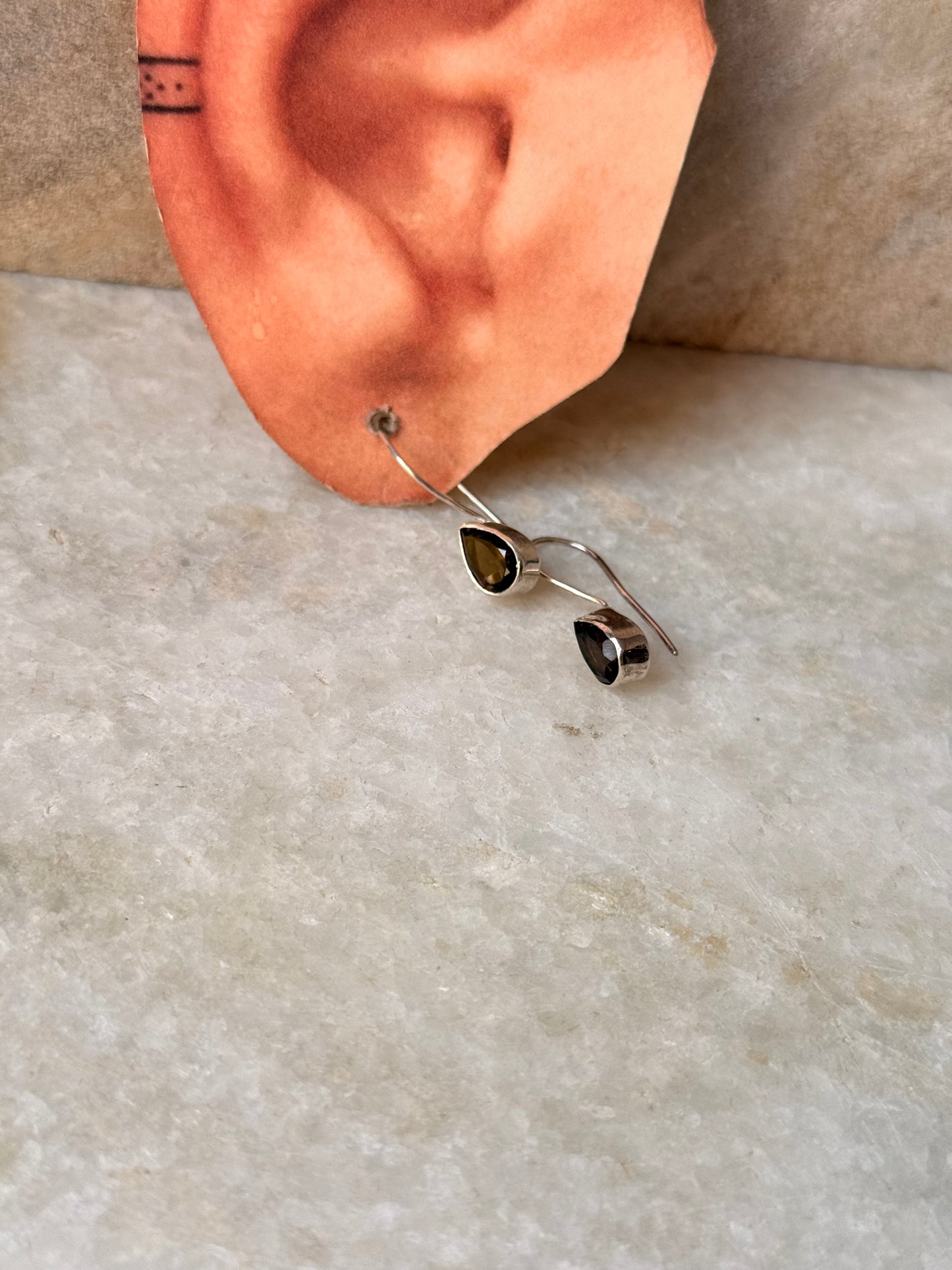 925 Sterling Silver Smokey Quartz Pear Hook Earrings
