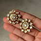 925 Sterling Silver Gold Plated Antique Moissanite Polki Earrings displayed in hand, showcasing floral design and craftsmanship.