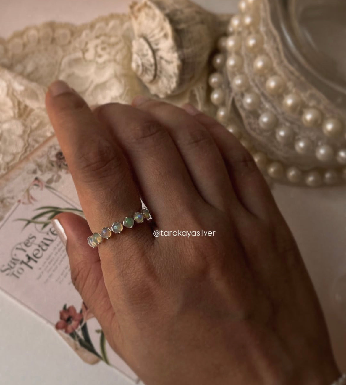 Elegant Ethiopian Opal Eternity Band Silver Ring