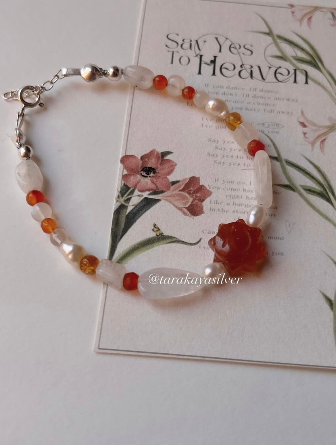 Handmade silver bracelet with sunstone sun charm  
