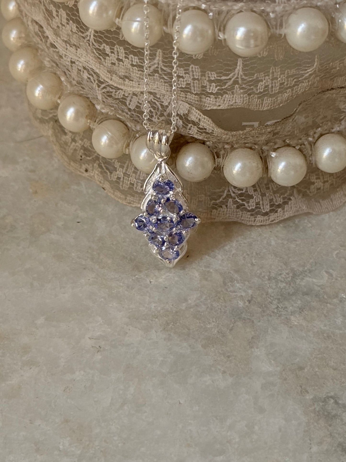 925 Sterling Silver Tanzanite leaf Flower Statement Pendant