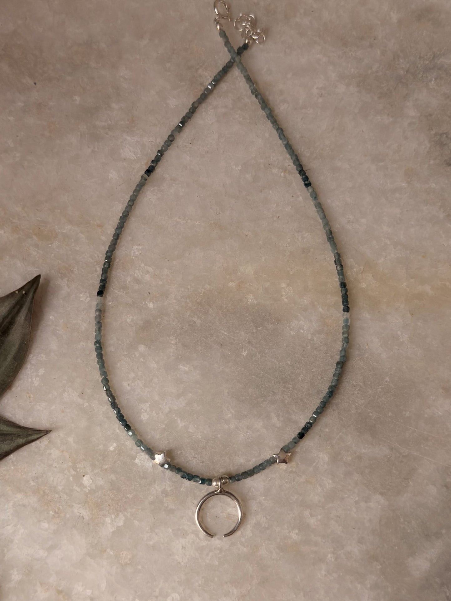 925 Sterling Silver Grandidierite Box Gradient, Star & Moon Handcrafted Necklace