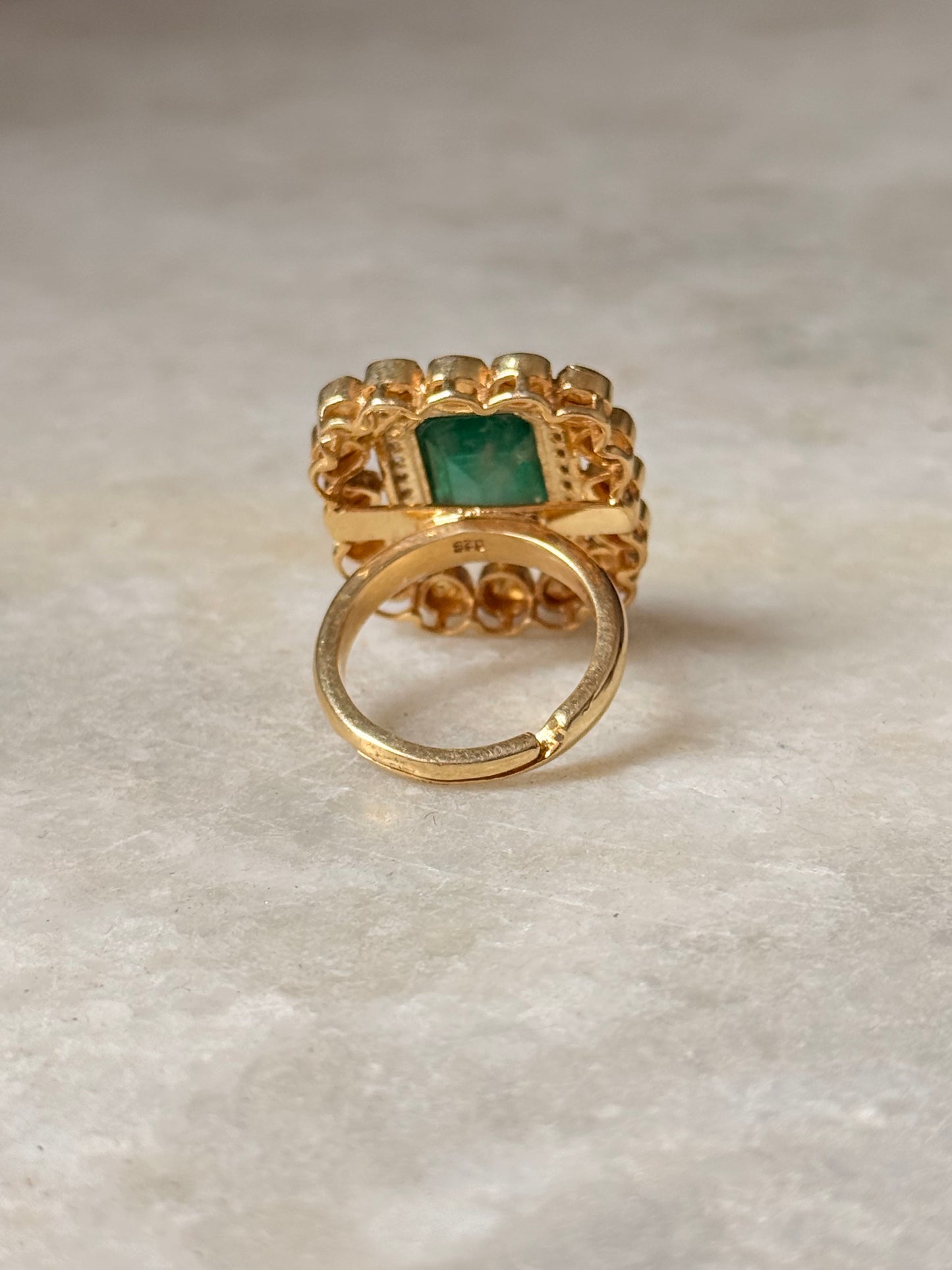 925 Sterling Silver Gold Plated Green onyx , Antique Moissanite Polki Adjustable Ring