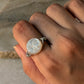 925 Sterling Silver Mother of Pearl Moon Face Wire Wrapped Handcrafted Ring