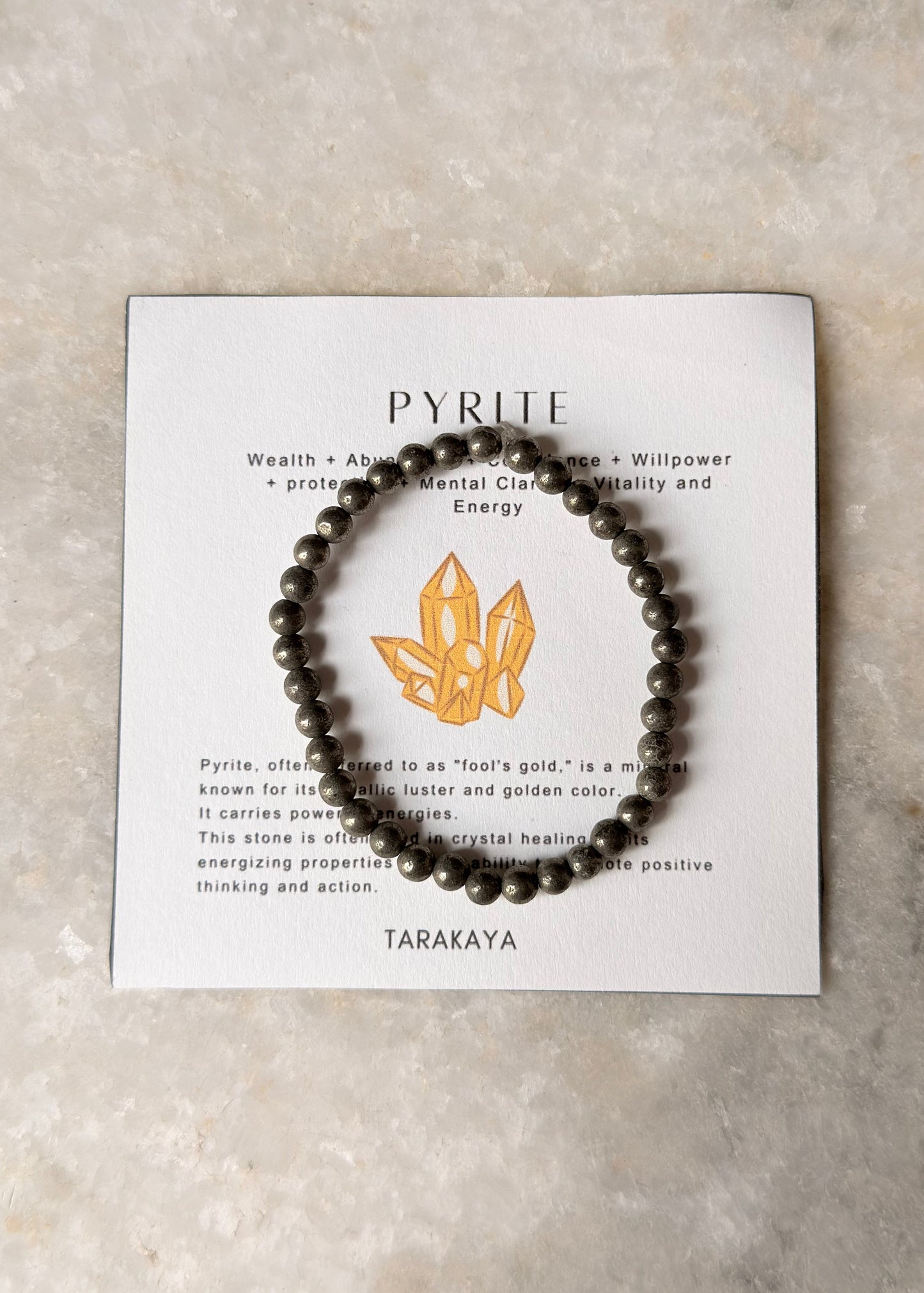 Natural Crystal Pyrite Round Plain 4mm Bracelet