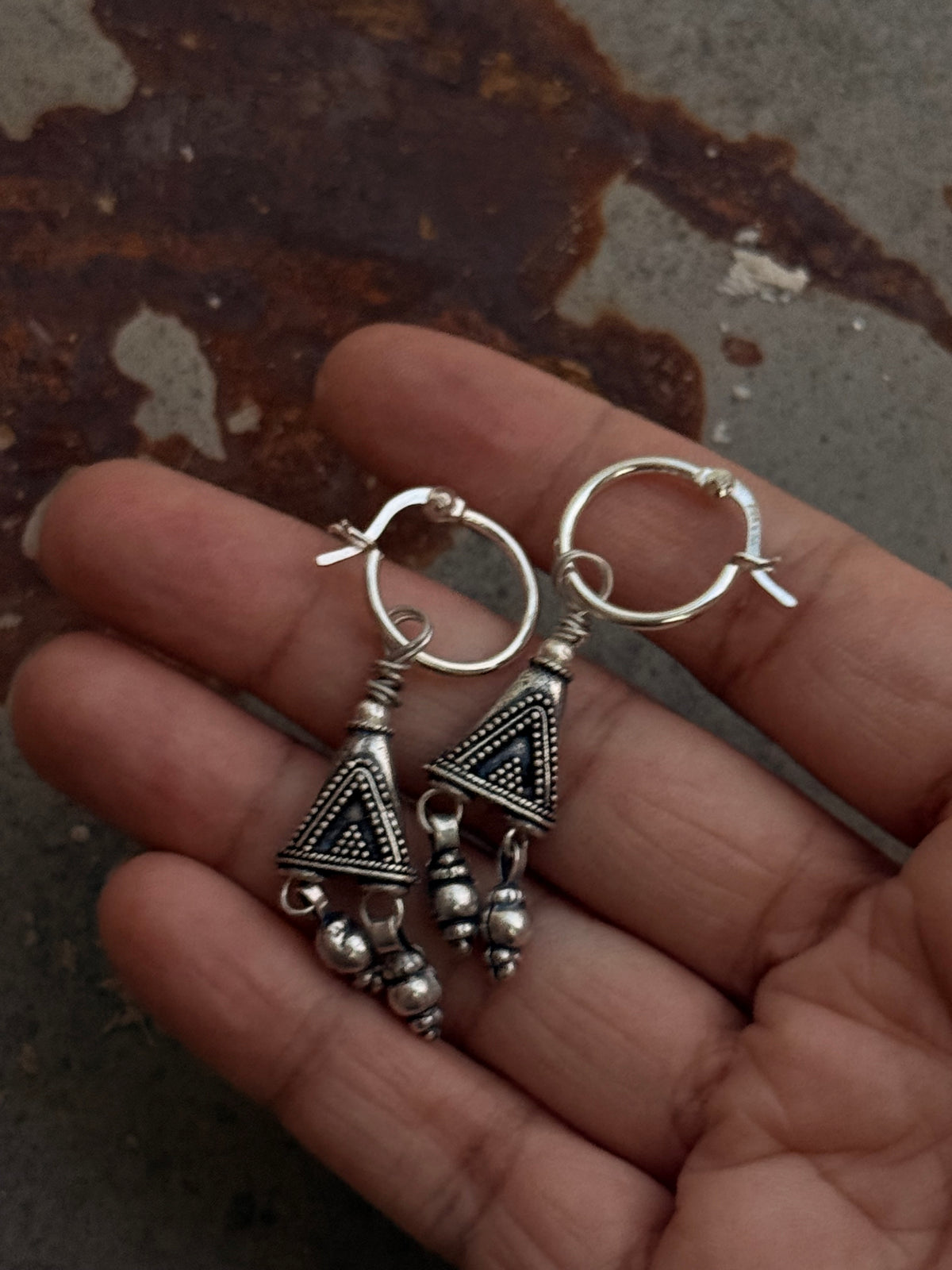 925 Sterling Silver Handcrafted Mandali Rawa Hoops Earrings
