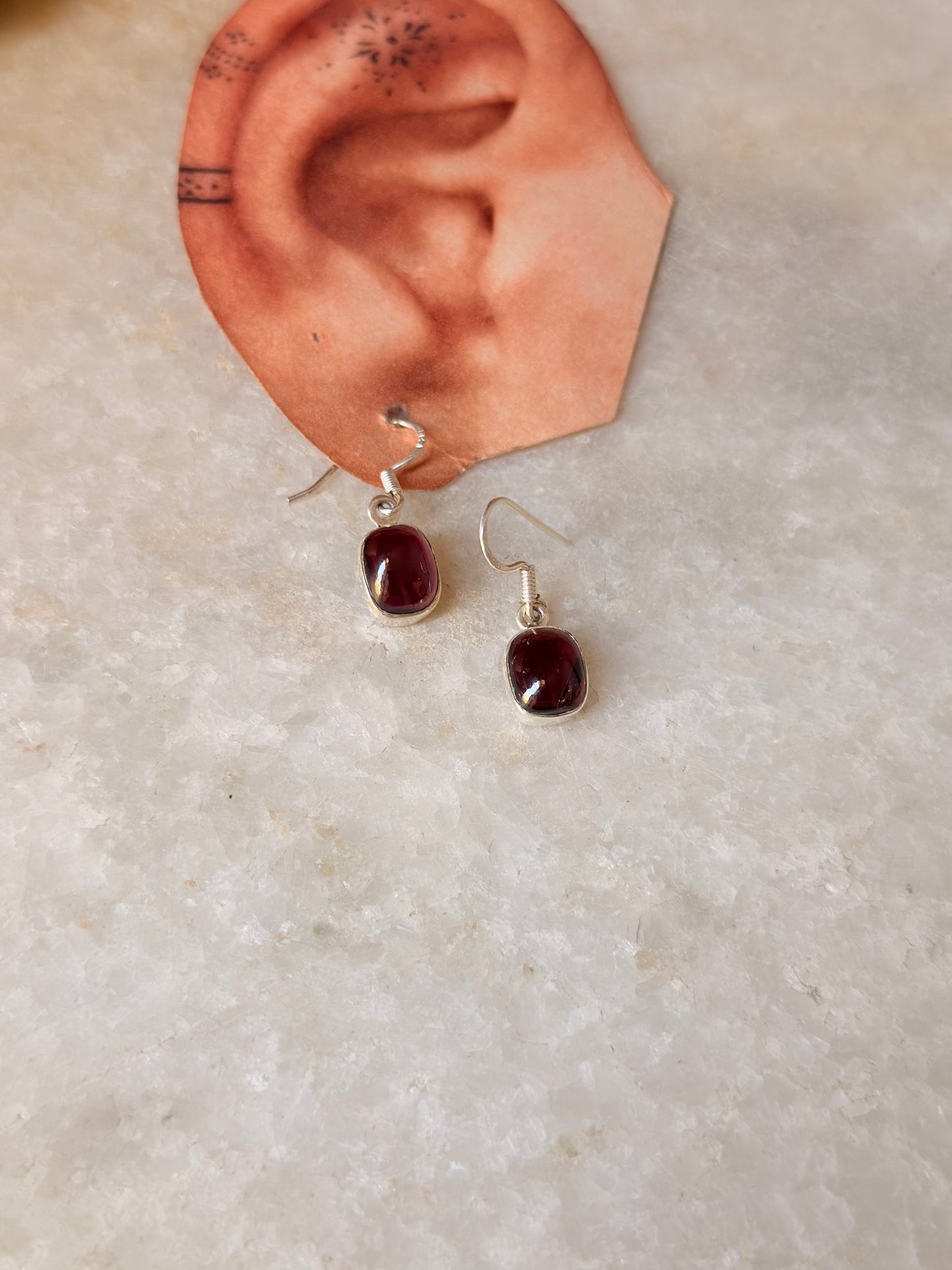 925 Sterling Silver Garnet Rectangular Daily Wear Hook Handcrafted Earrings