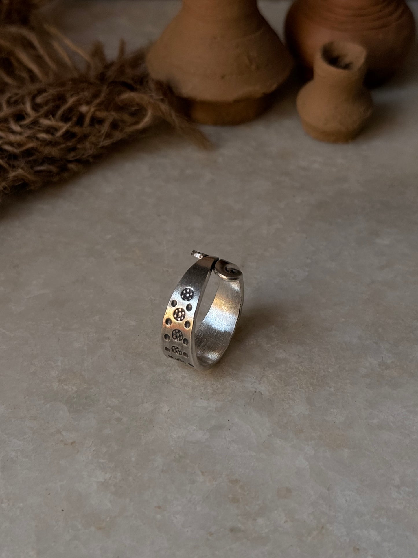 925 Sterling Silver Bohemian Hill Tribe Floral Engraved Spiral Adjustable Handcrafted Adjustable Ring