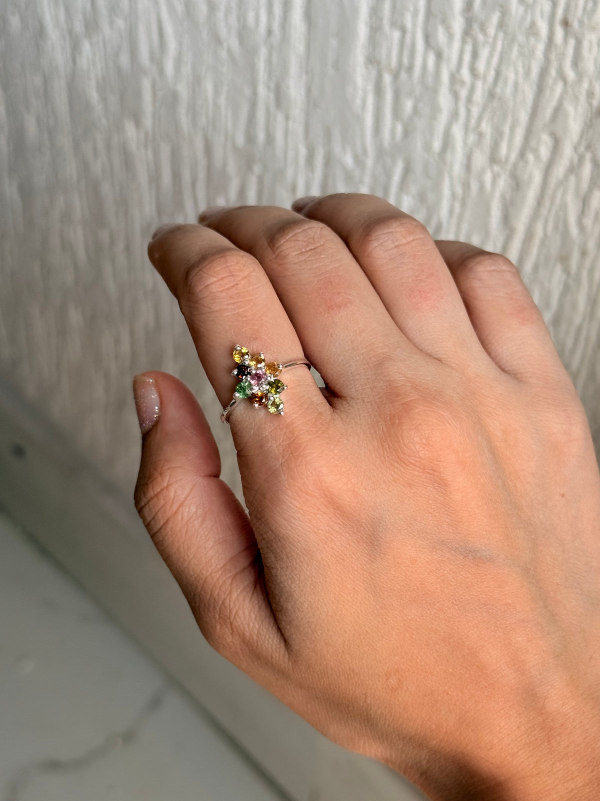925 Sterling Silver Natural Multi Tourmaline North Star Ring