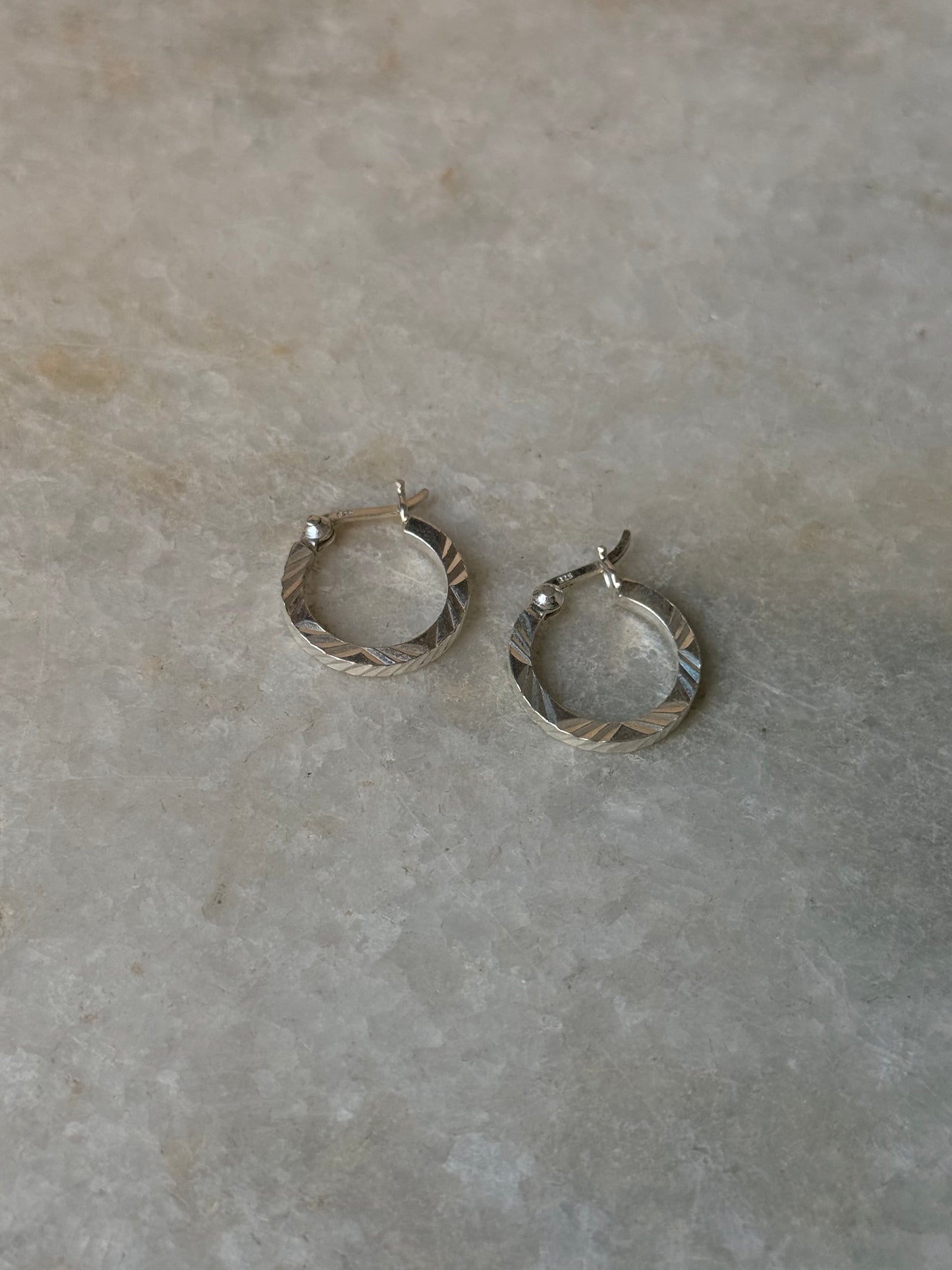 925 Sterling Silver Chunky Italian Laser Design Engraved Hoops