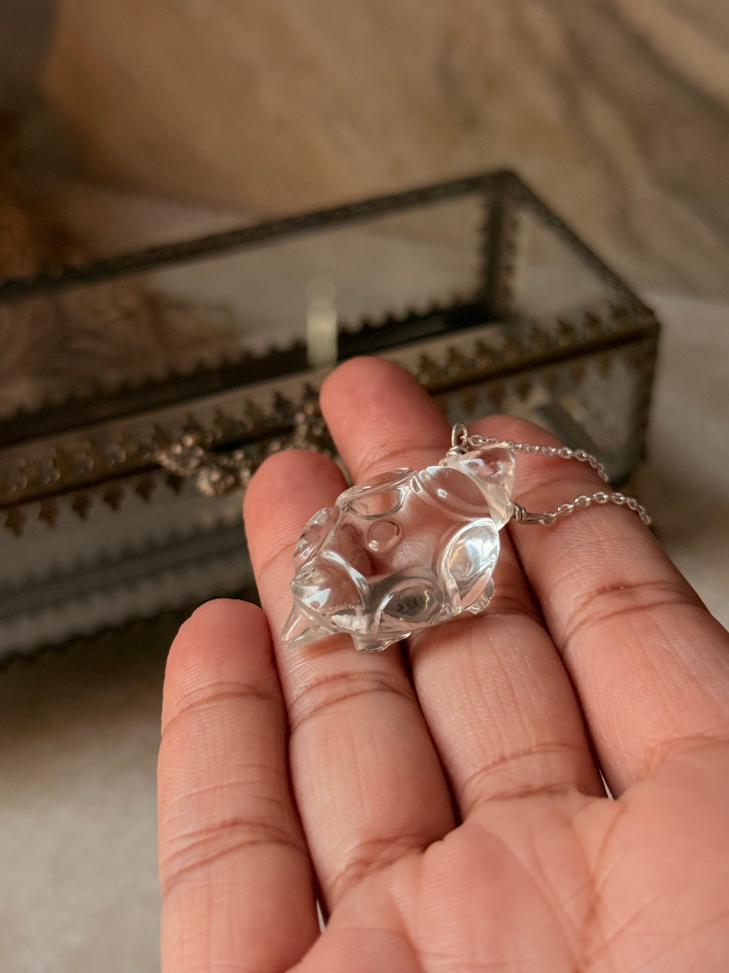 925 Sterling Silver Clear Quartz Tortoise Handcrafted Necklace