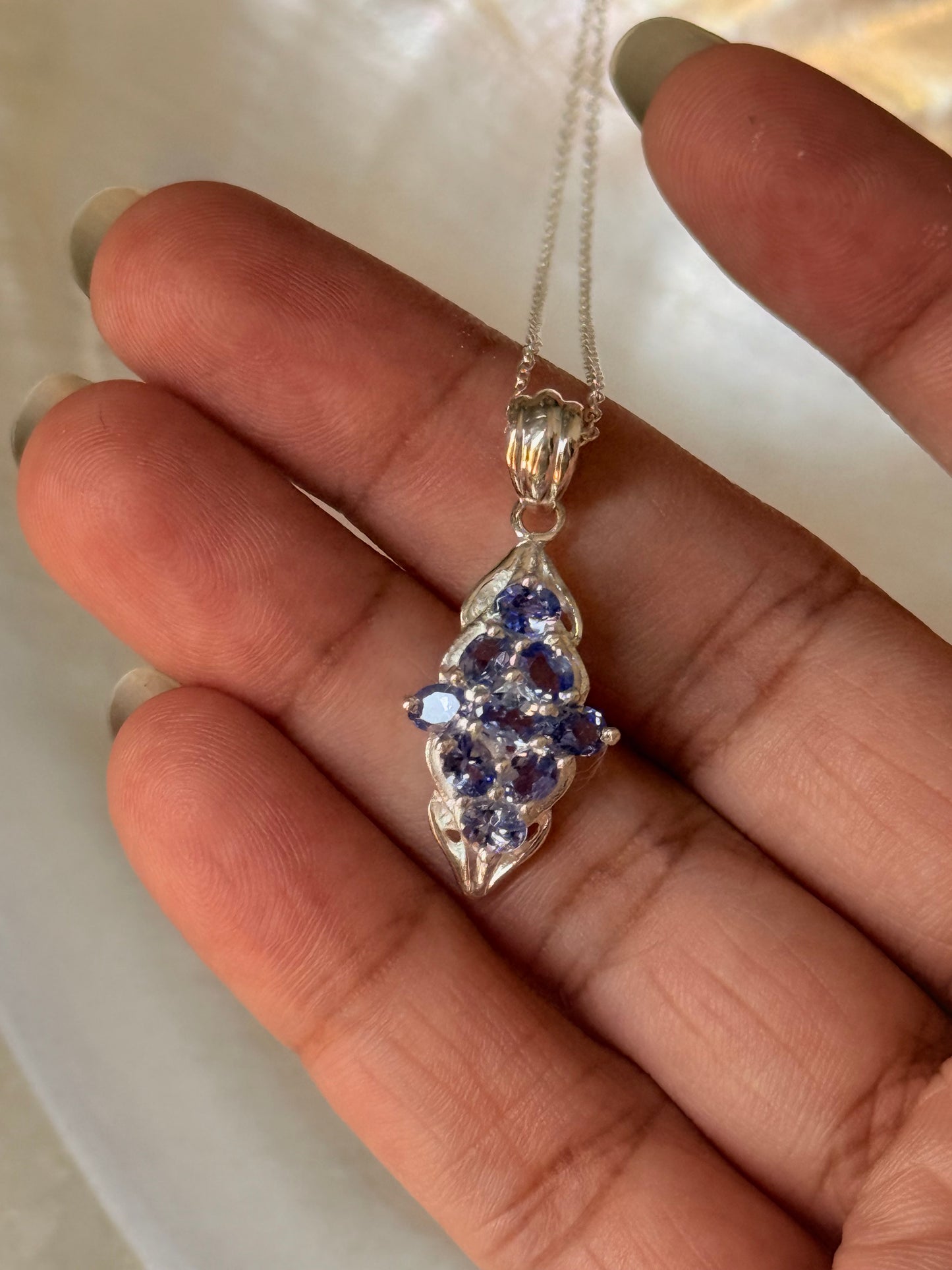 925 Sterling Silver Tanzanite leaf Flower Statement Pendant