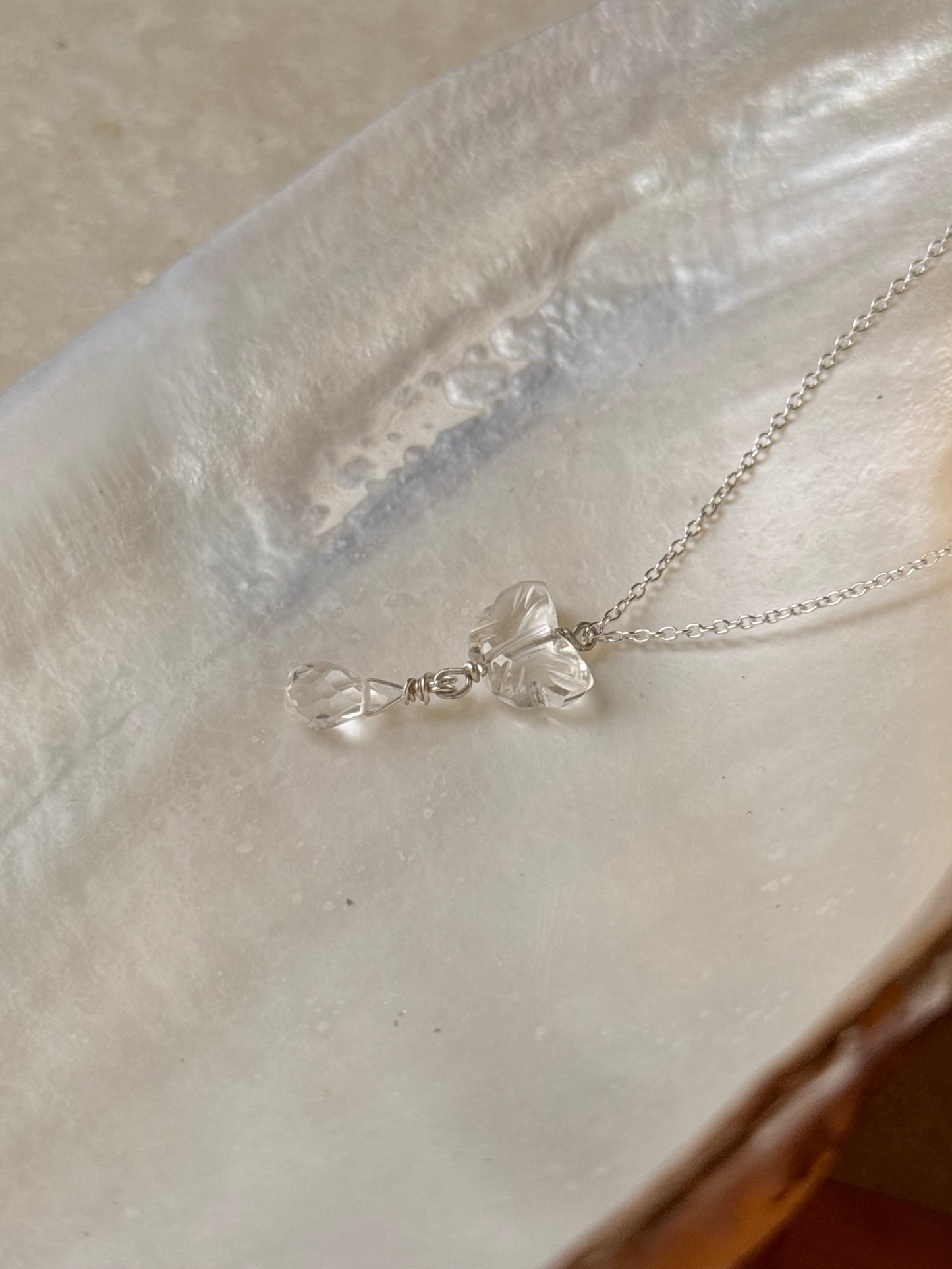 925 Sterling Silver Clear Quartz Butterfly, Clear Quartz Drop Handcrafted Necklace