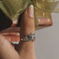 Handcrafted fairy in the garden silver ring with detailed floral accents