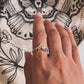 Handcrafted seven chakra V silver ring for energy balance