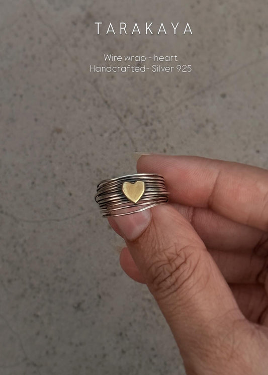 925 Sterling Silver Wire Wrap Heart Handcrafted Band Ring