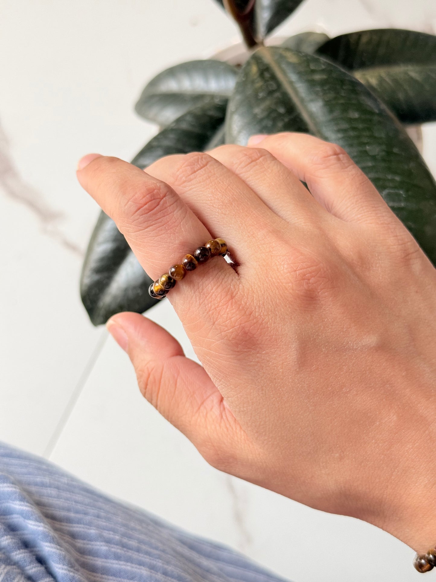 Natural Crystal Tiger Eye 4MM Stretchy Rings