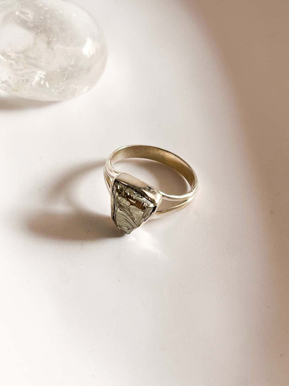 Handcrafted Raw Pyrite Silver Ring