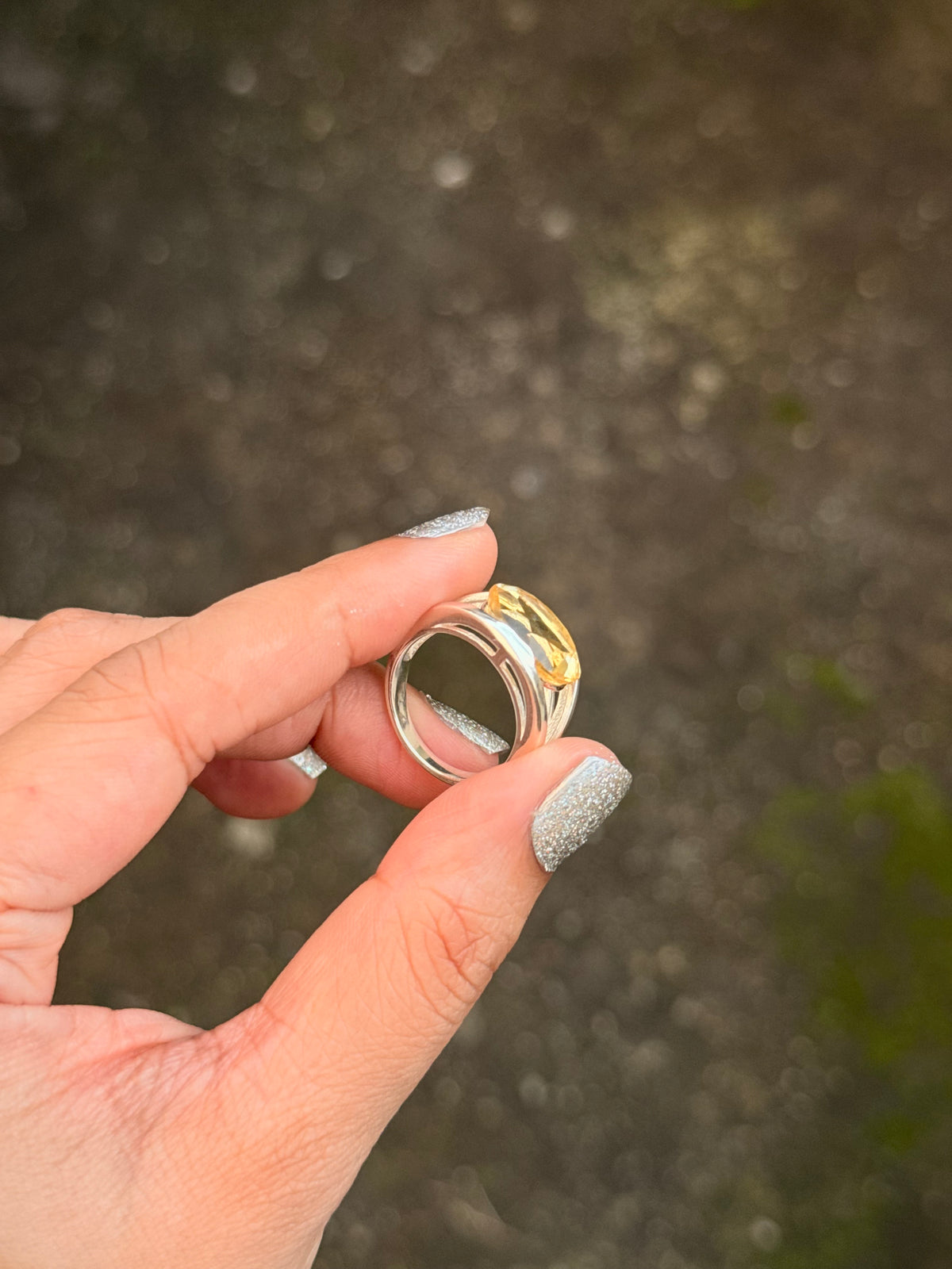 925 Sterling Silver Citrine Oval Statement Contemporary Ring