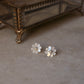 925 Sterling Silver Mother of Pearl Flower Carved , White Topaz North Star Studs - 2 in 1