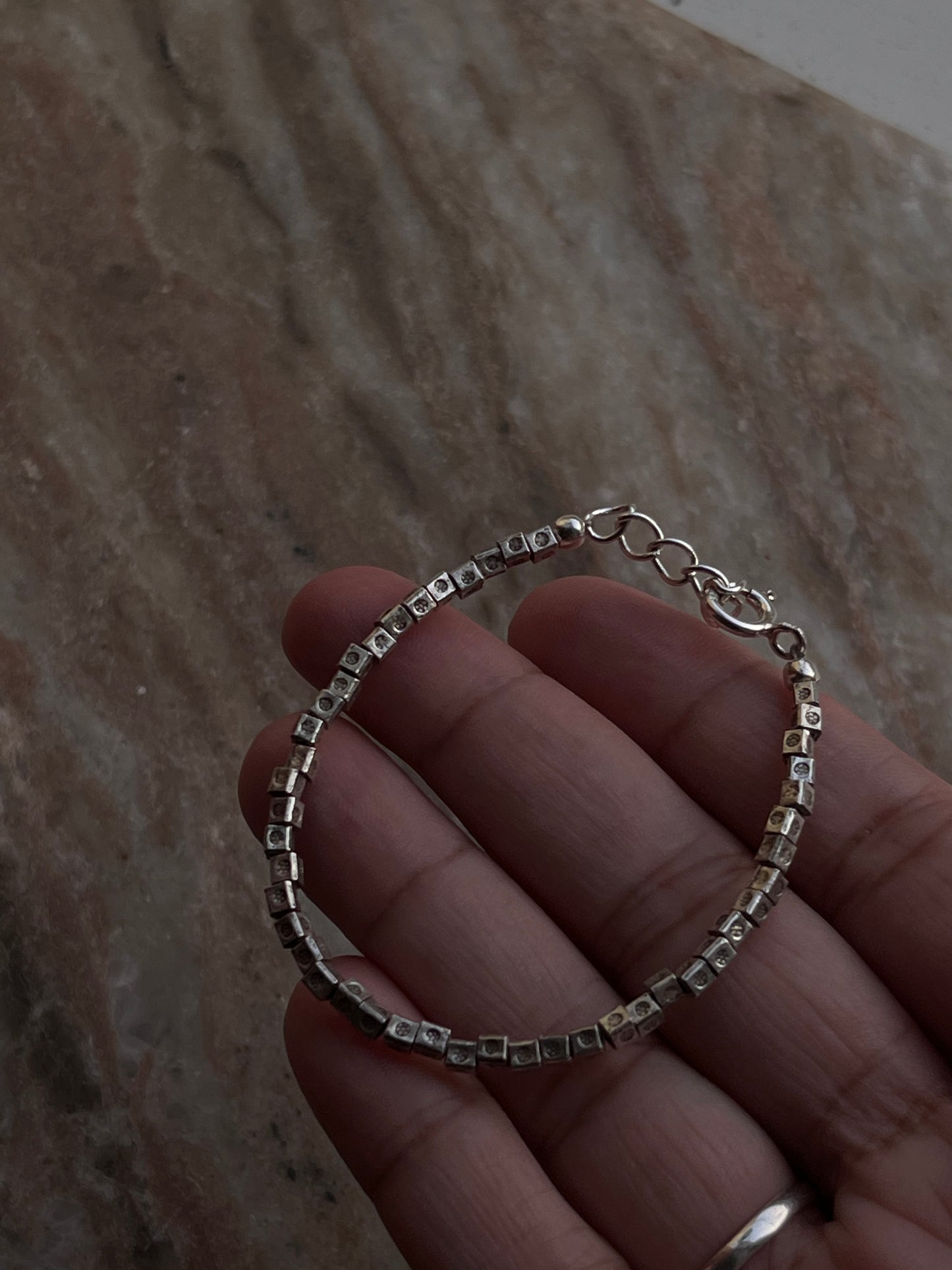 Bohemian Square Beads Handcrafted Stackable Sterling Silver 925 Bracelet